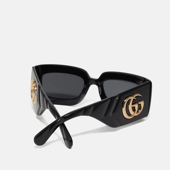 Auth - 🔥🔥New - Gucci Black Gray Gg0811s 001 Logo Rectangle Unisex Sunglasses - Picture 5 of 17